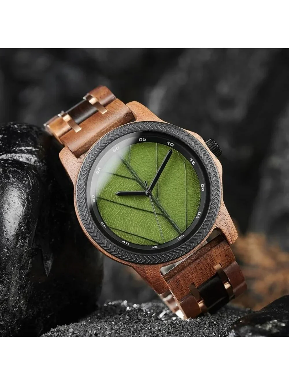 Men's Green Natural Japanese Quartz Minimalist Style Unique Real Wooden Watch